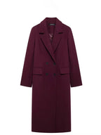 HH Moda Feminina Casaco Borgonha Duplo Breasted Manga Longa Lapela Misturas Jaqueta Outono Inverno High Street Outerwear