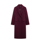 HH Moda Feminina Casaco Borgonha Duplo Breasted Manga Longa Lapela Misturas Jaqueta Outono Inverno High Street Outerwear