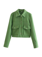 Hh jaquetas para mulheres outono moda sólida bolsos frontais botão manga longa jaqueta elegante mulher casual outerwear casaco