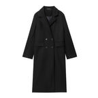 HH Moda Feminina Casaco Borgonha Duplo Breasted Manga Longa Lapela Misturas Jaqueta Outono Inverno High Street Outerwear