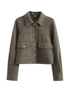 Hh jaquetas para mulheres outono moda sólida bolsos frontais botão manga longa jaqueta elegante mulher casual outerwear casaco
