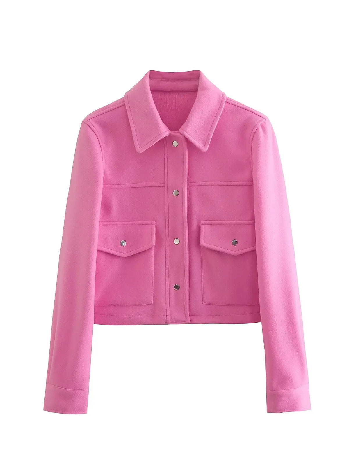 Hh jaquetas para mulheres outono moda sólida bolsos frontais botão manga longa jaqueta elegante mulher casual outerwear casaco