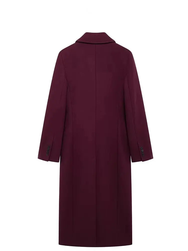 HH Moda Feminina Casaco Borgonha Duplo Breasted Manga Longa Lapela Misturas Jaqueta Outono Inverno High Street Outerwear