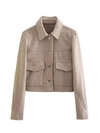 Hh jaquetas para mulheres outono moda sólida bolsos frontais botão manga longa jaqueta elegante mulher casual outerwear casaco