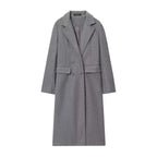 HH Moda Feminina Casaco Borgonha Duplo Breasted Manga Longa Lapela Misturas Jaqueta Outono Inverno High Street Outerwear