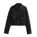 Hh jaquetas para mulheres outono moda sólida bolsos frontais botão manga longa jaqueta elegante mulher casual outerwear casaco