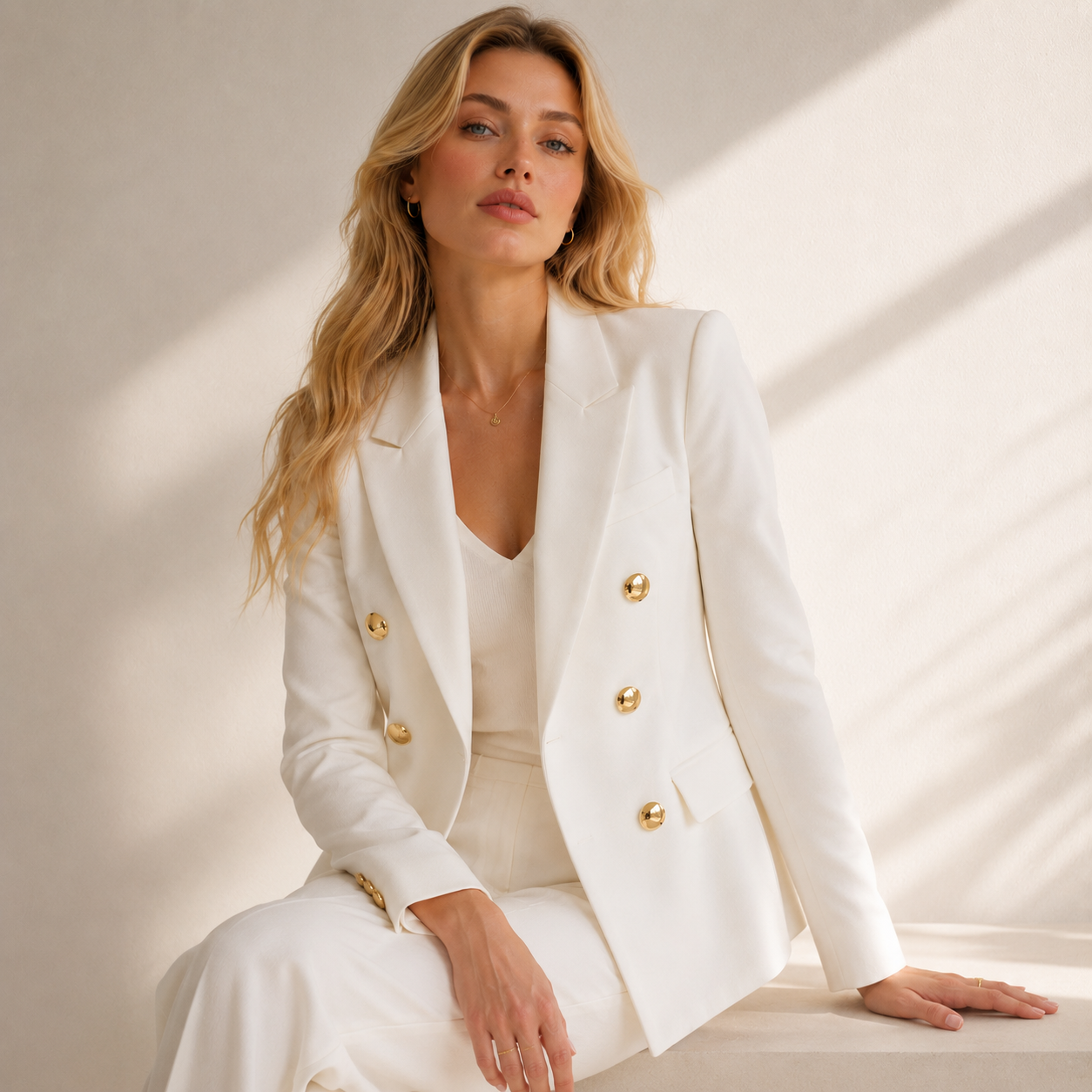 Blazer Feminino Off White com Botões Dourados | VIYA