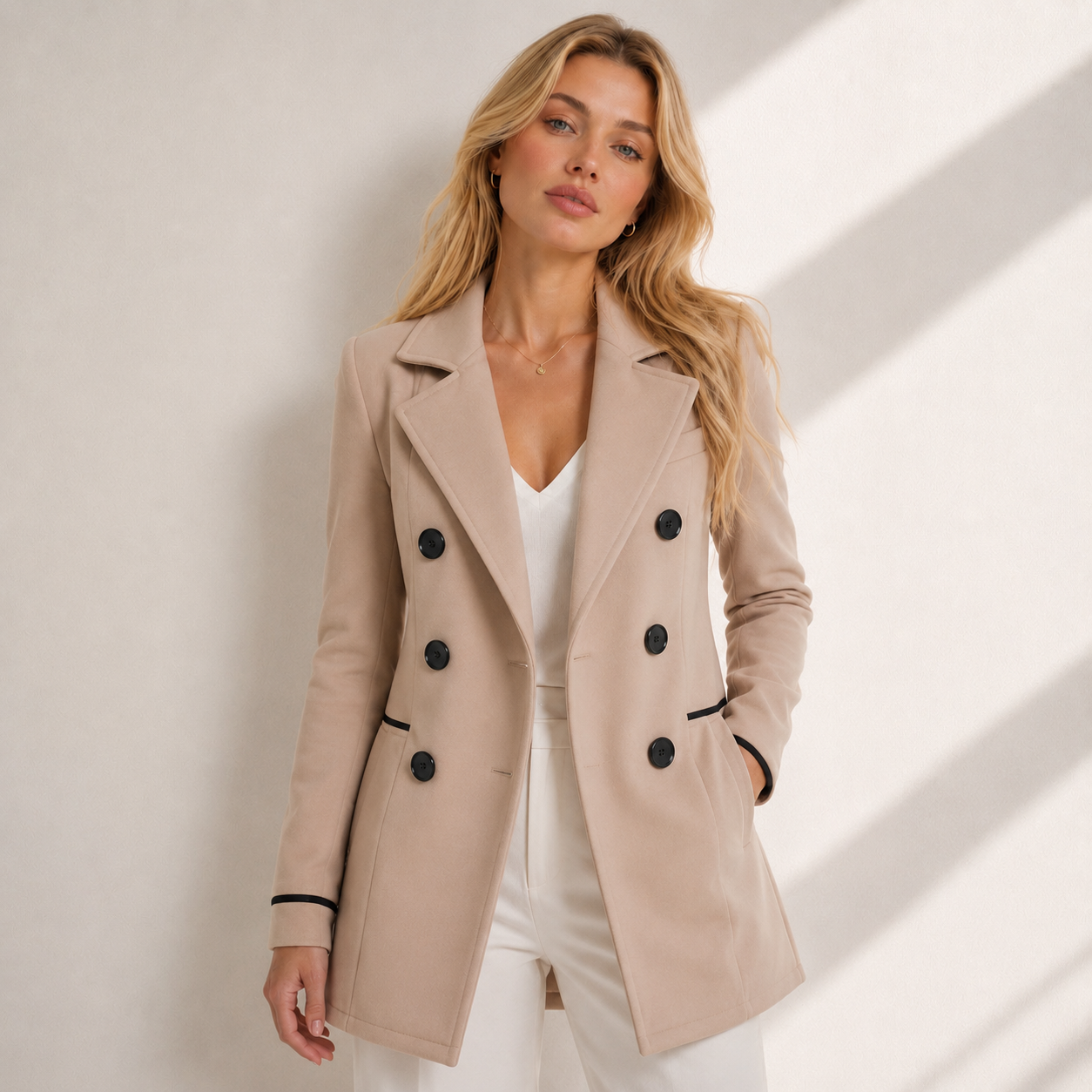Sobretudo Feminino Bege Elegante de Alfaiataria | VIYA