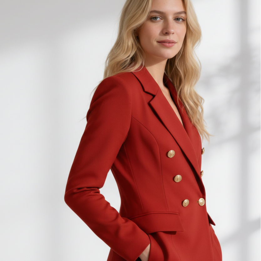 Blazer Feminino Vermelho com Botões Dourados | VIYA