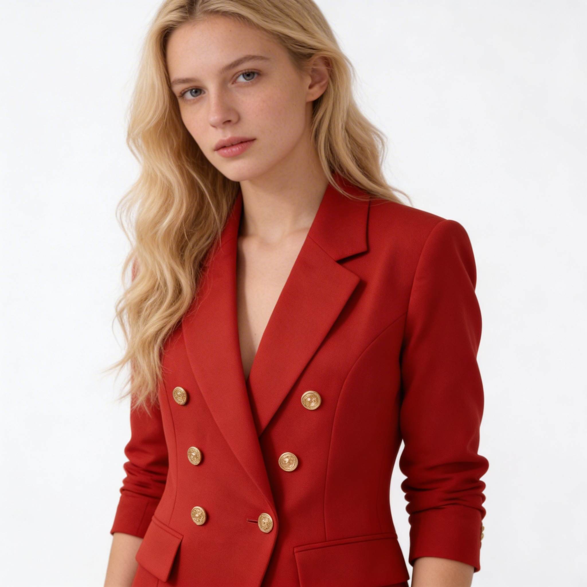 Blazer Feminino Vermelho com Botões Dourados | VIYA