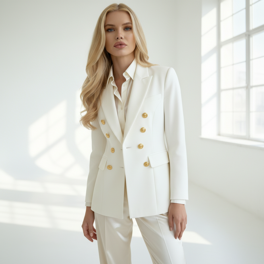 Blazer Feminino Off White com Botões Dourados | VIYA
