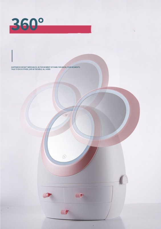 Organizador porta maquiagem removível com gavetas espelho led Rosa - viya-stores